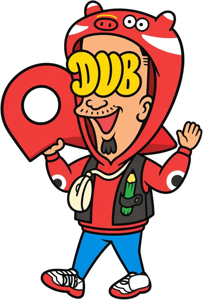 地図ピンを担ぐDUB君